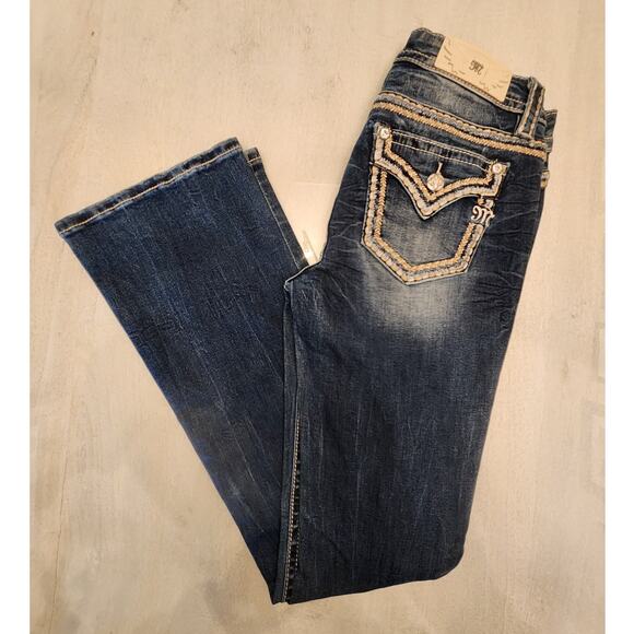 Miss Me Denim - Miss Me Women's Chloe Boot SZ 27 Dark Wash Embroidery Cowgirl Western